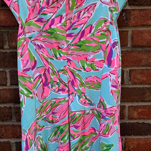 Lilly Pulitzer Briella In The Vias Fit & Flare Posh Ponte Pink Turquoise Dress M - Picture 8 of 14